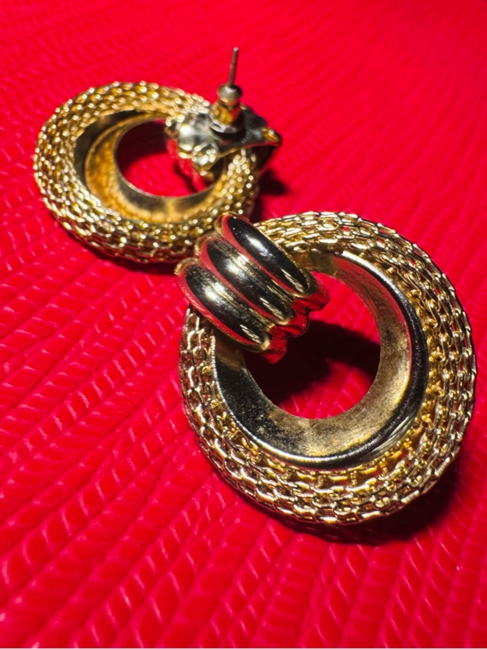 Gold Hoop  Drop & Dangle Door Knocker Earrings corca 1980's - Women Jewelry